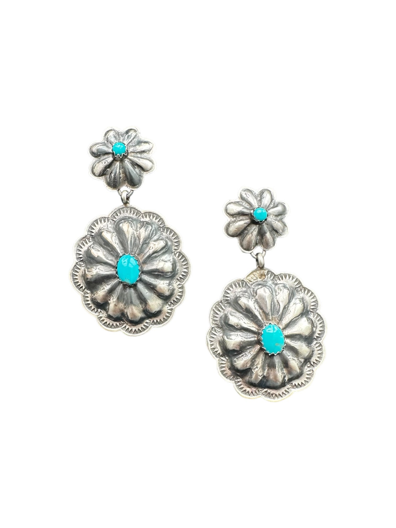 Medium Drop Medium Drop Concho Earrings - Sterling Silver and Kingman Turquoise ...