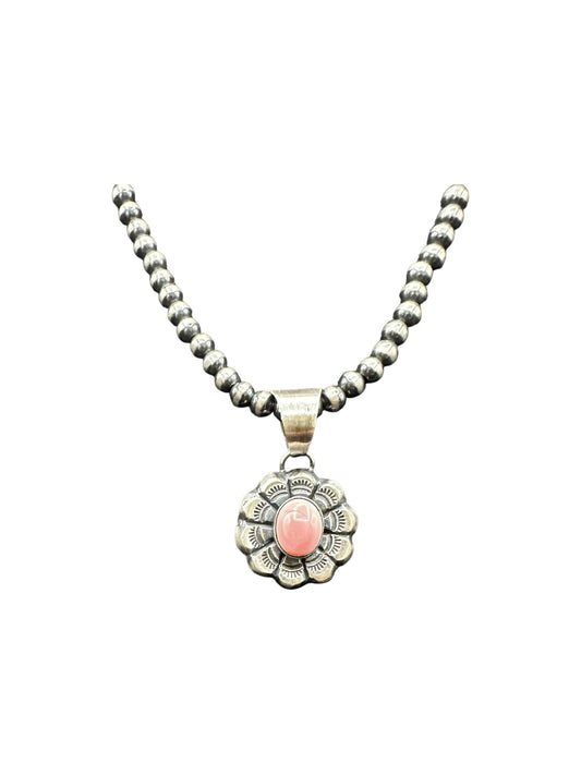 Chimney Butte Pendant - Floral Sterling Silver and Queen Pink Conch
