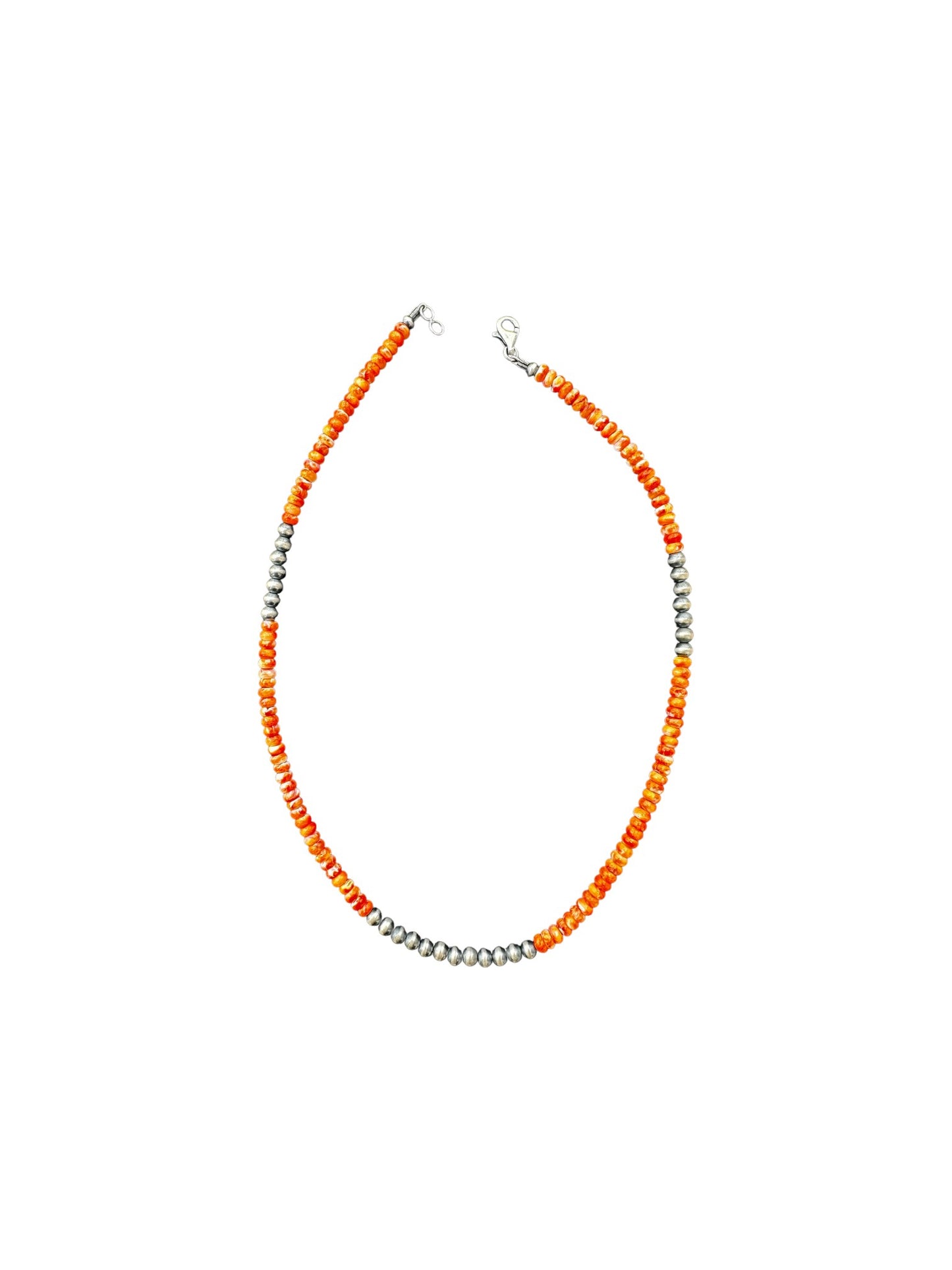5MM Heishe Necklace - Spiny Oyster Rondelles and Sterling Silver Pearls  - Hand Strung Native American