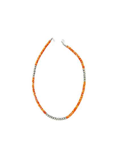 5MM Heishe Necklace - Spiny Oyster Rondelles and Sterling Silver Pearls  - Hand Strung Native American