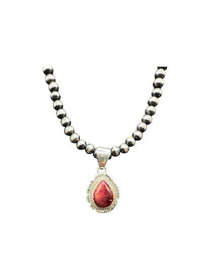 Teardrop Pear Pendant - Sterling Silver & Spiny Oyster - Handmade Artisan Collection