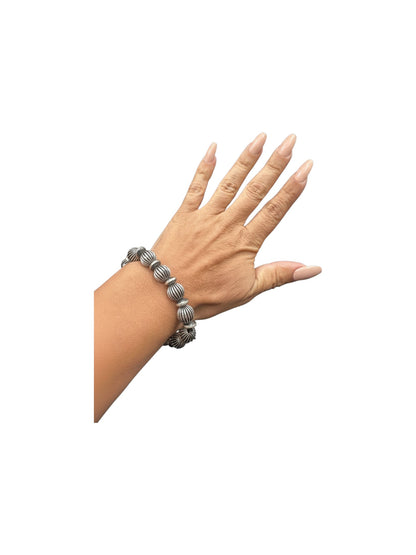 Sterling Silver Stretch Bracelet – 10MM Melon Beads –  Hand Strung Artisan Collection