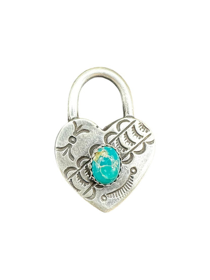 Small Heart Pendant - Sterling Silver & Genuine Turquoise - Handmade by Patricia Yazzie