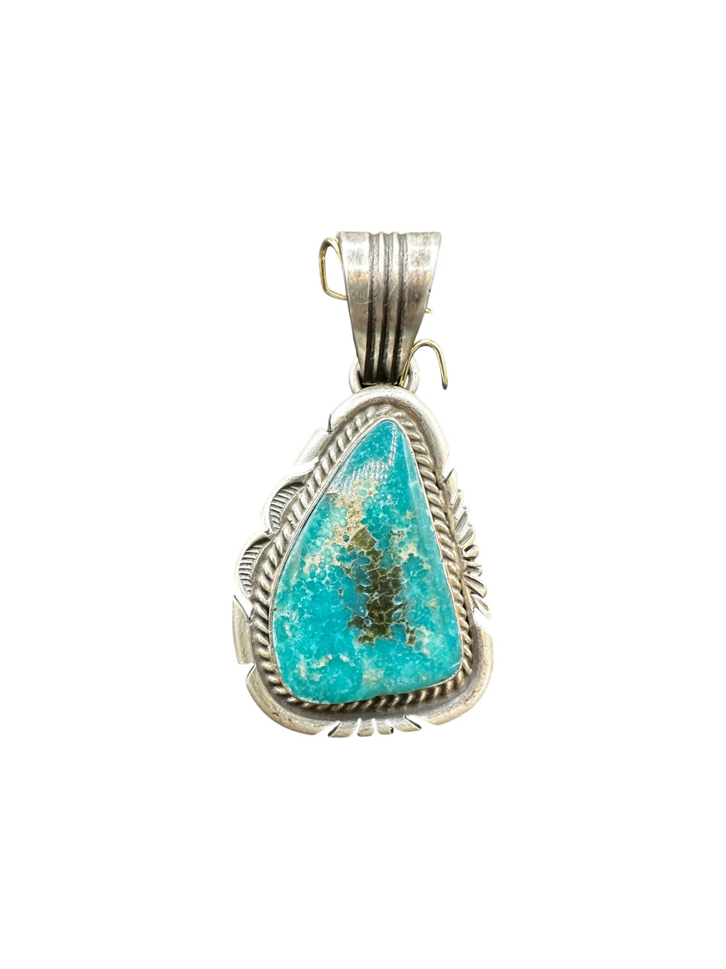 Jon McCray Free Form Pendant – Genuine Turquoise and Sterling Silver - Handmade Native American