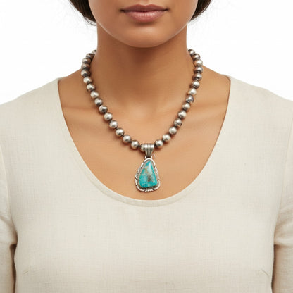 Jon McCray Free Form Pendant – Genuine Turquoise and Sterling Silver - Handmade Native American