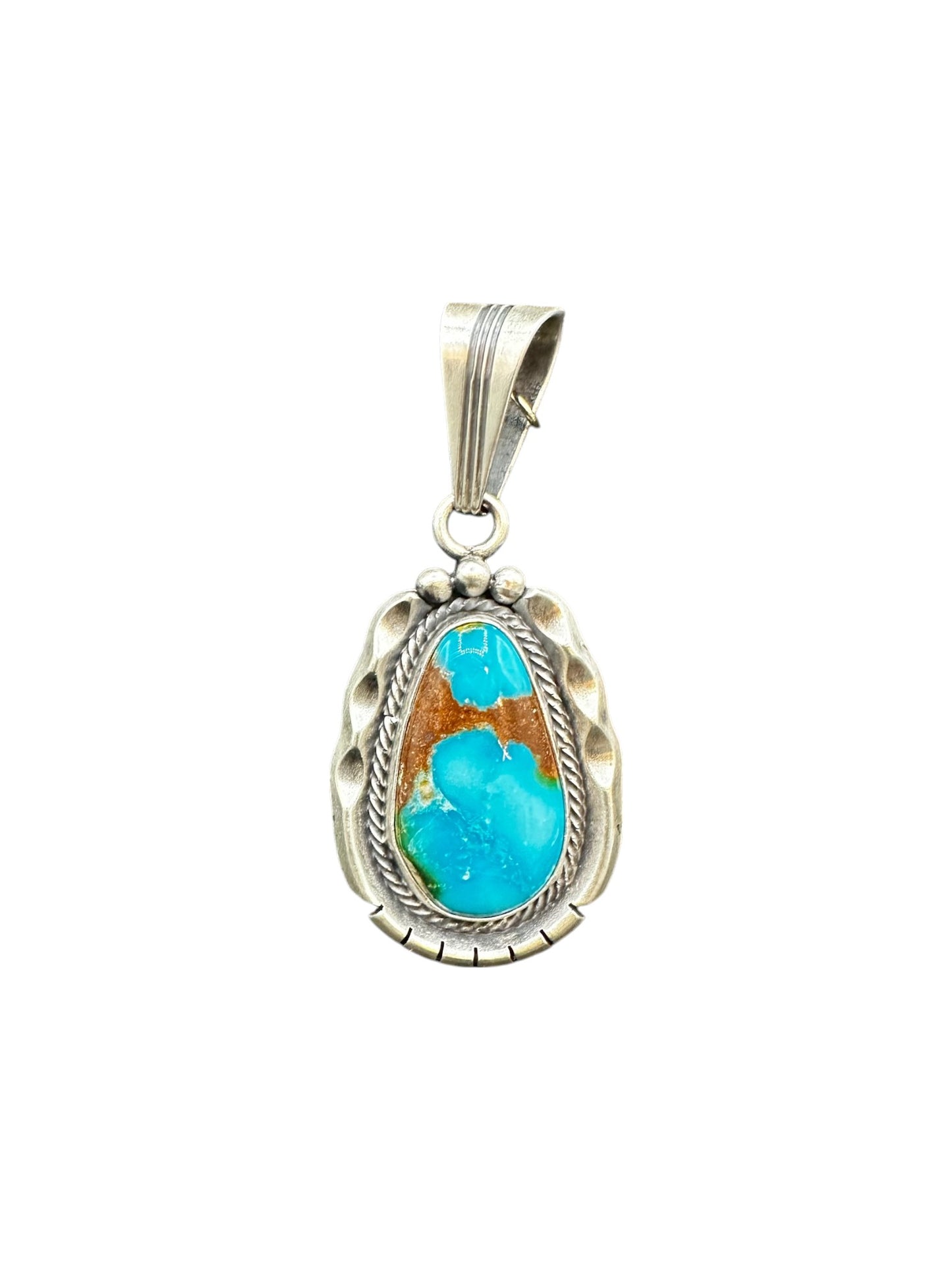 Steve Yellow Horse Teardrop Pendant – Genuine Turquoise and Sterling Silver - Handmade Native American