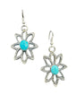 Medium Star Floral Hook Dangle Earrings – Sterling Silver and Genuine Turquoise -  Authentic Native American Handmade – Kevin Billah - Made in USA