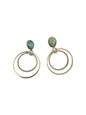 Drop Double Ring Earrings - Kingman Turquoise & Sterling Silver - Handcrafted Artisan