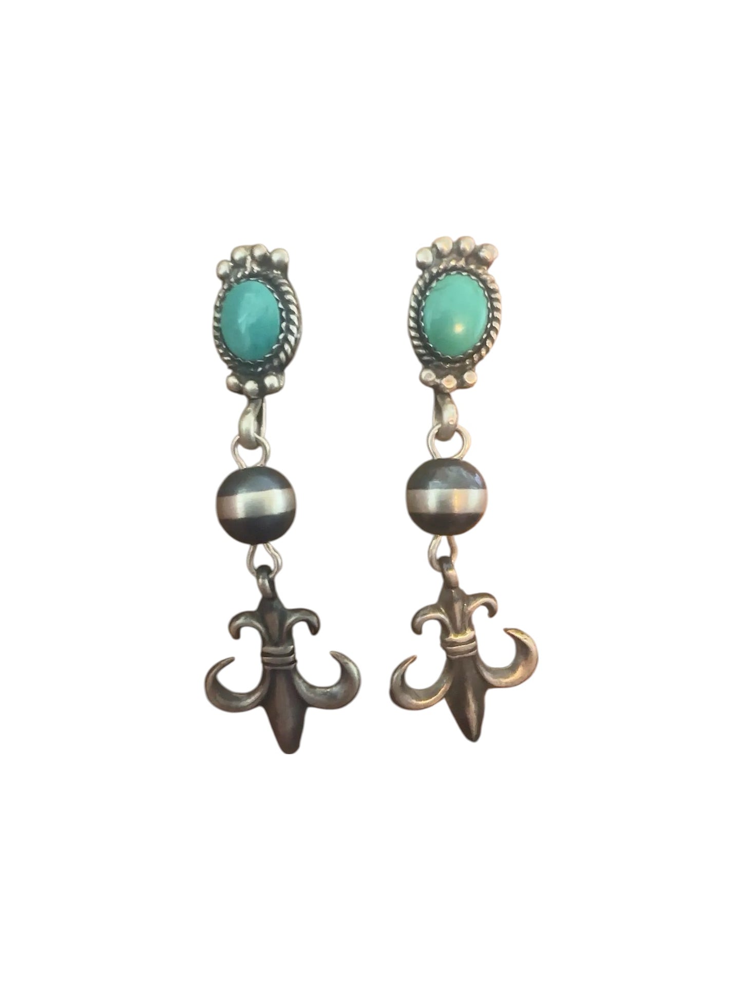 Inverted Fleurdelisé Drop Earrings - Kingman Turquoise & Sterling Silver - Handcrafted Artisan