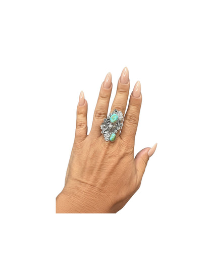 Medium Crawler Ring - Sterling Silver & Sonoran Turquoise - Handmade Native American by Harry B Yazzie (HBY)