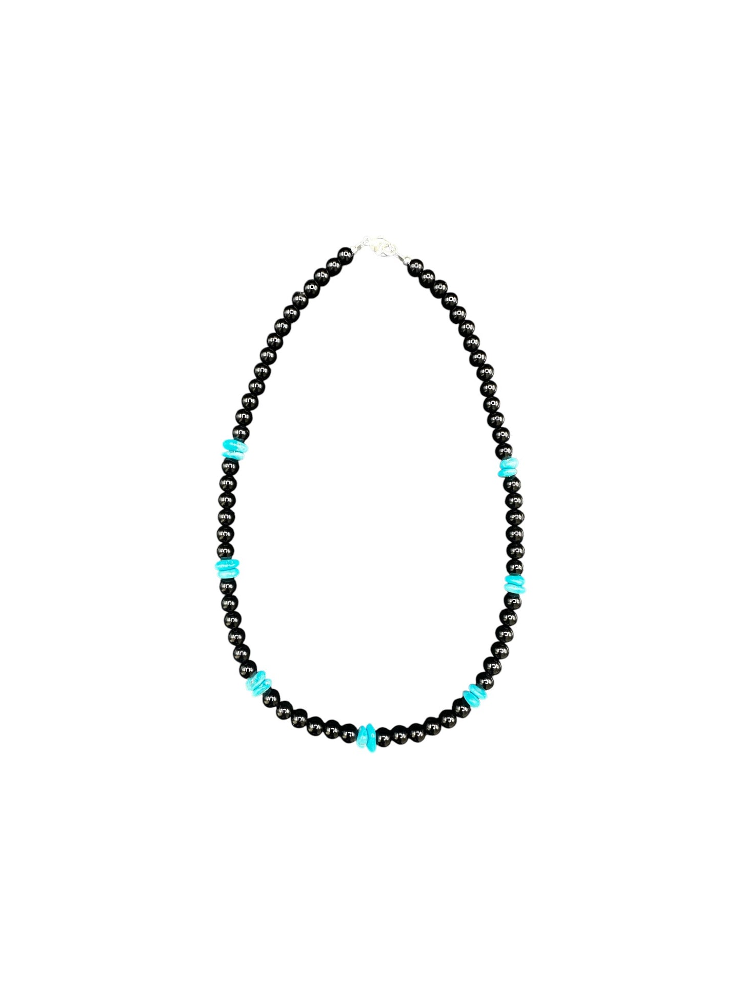 6MM Black Onyx Pearl Necklace with Genuine Turquoise Nuggets -  Hand Strung Artisan Collection