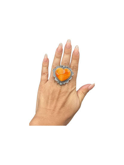 Large Heart Cabochon Ring  – Sterling Silver and Genuine Spiny Oyster -  Authentic Handmade Native American – Kevin Billah