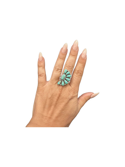 Medium Half Cluster Ring  – Sterling Silver and Genuine Turquoise -  Authentic Handmade Native American – Arthur J. Williams