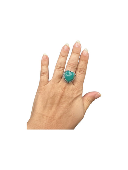 Medium Heart Cabochon Ring  – Sterling Silver and Genuine Turquoise -  Authentic Handmade Native American – John McCray