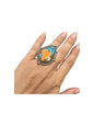 Large Pear-Cut or Wide Teardrop Ring  – Sterling Silver and Genuine Mojave Turquoise Ring -  Artisan Collection - Made in USA