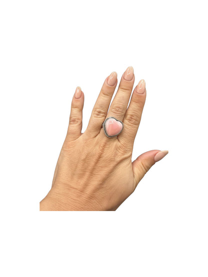 Medium Heart Cabochon Ring  – Sterling Silver and Genuine Queen Pink Conch-  Authentic Handmade Native American – John McCray
