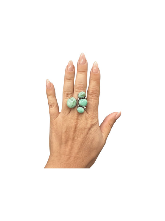 Large Quarter Cluster Ring  – Sterling Silver and Genuine Turquoise -  Authentic Handmade Native American – Emer Thompson