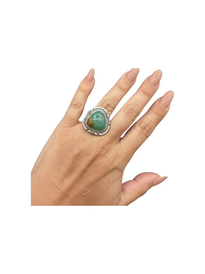 Medium Trillion Cabochon Ring  – Sterling Silver and Genuine Turquoise Ring -  Authentic Handmade Native American – John McCray