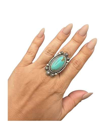Medium Oval Cabochon Ring  – Sterling Silver and Genuine Turquoise -  Authentic Handmade Native American – Max Calladitto