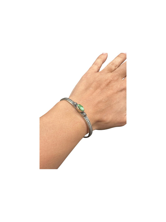 Dainty Skinny Stacker Cuff Bracelet – Sterling Silver and Turquoise-  Authentic Native American Handmade – June Defauito – Longhorn Luster LLC