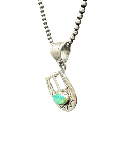 Leroy James – Belt Buckle Pendant – Sterling Silver and Genuine Turquoise-  Authentic Native American Handmade - American Sterling Silver - Made in USA