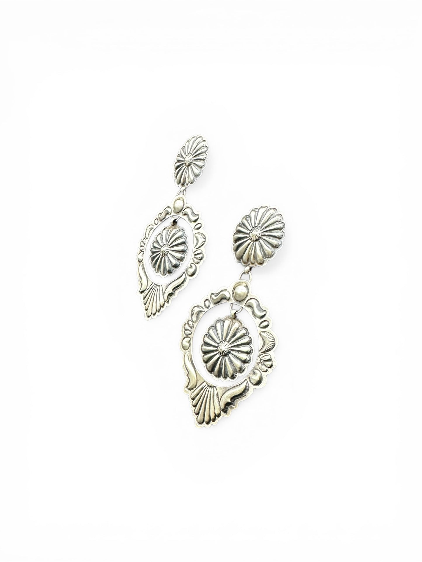 Large Concho Cut Out Earrings – Sterling Silver Hand Stamped - Authentic Native American Handmade – Eugene Charley - Made in USA