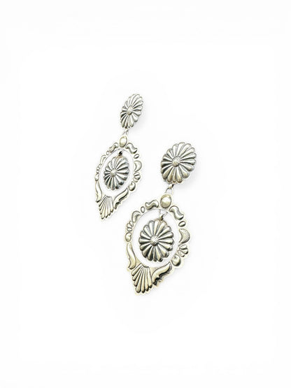 Large Concho Cut Out Earrings – Sterling Silver Hand Stamped - Authentic Native American Handmade – Eugene Charley - Made in USA