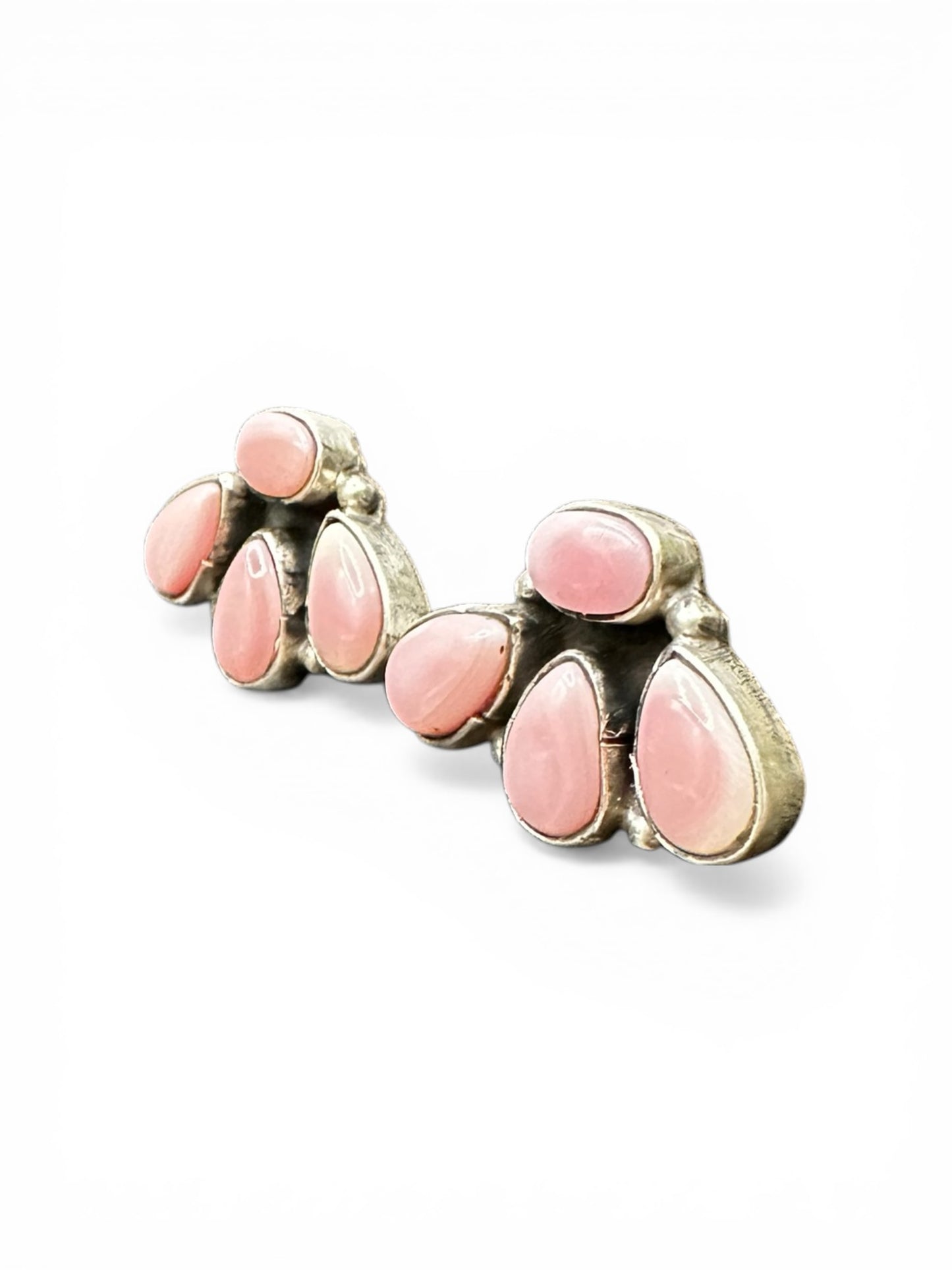 Medium Quarter Cluster Stud Earrings – Sterling Silver & Genuine Queen Pink Conch -  Authentic Native American Handmade – Marcella James - Made in USA