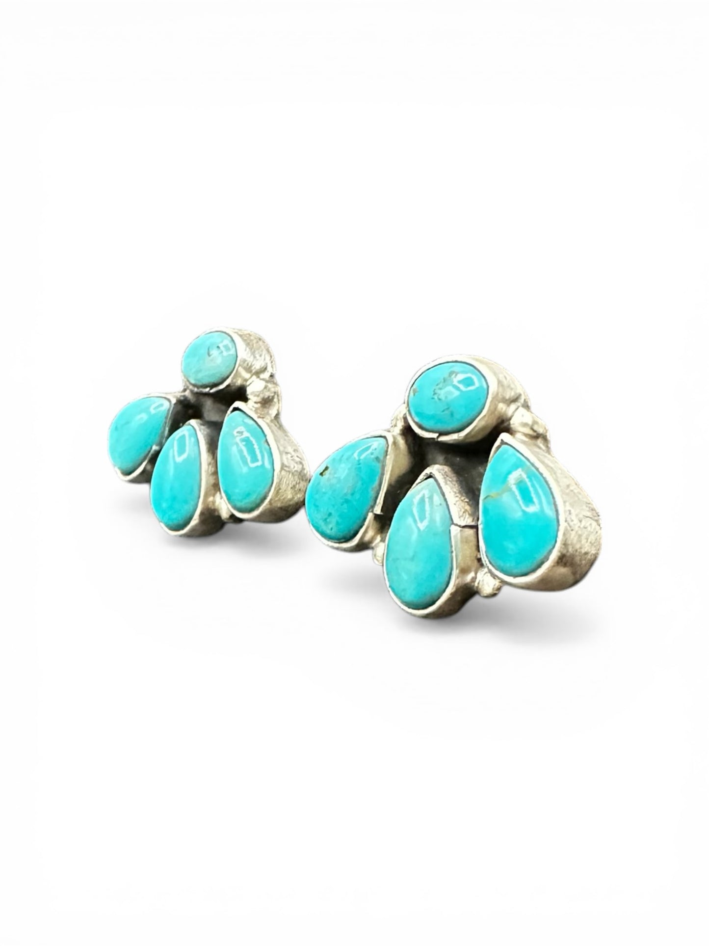 Medium Quarter Cluster Stud Earrings – Sterling Silver & Genuine Turquoise -  Authentic Native American Handmade – Marcella James - Made in USA