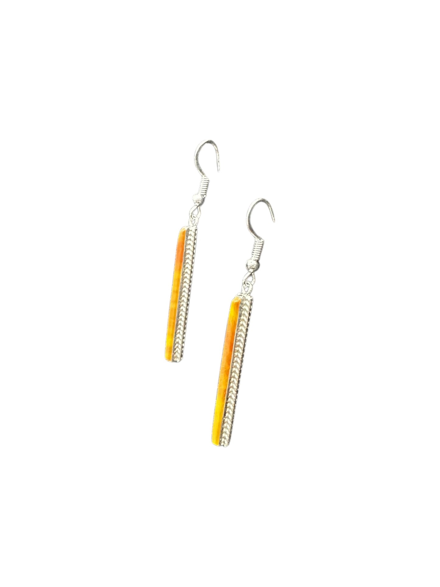 Dainty Hook Dangle Earrings – Sterling Silver, Orange Spiny Oyster Composite -  Authentic Native American Handmade -Allen Barney - Made in USA