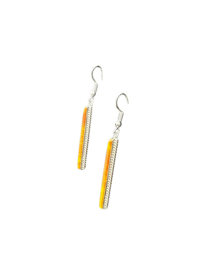 Dainty Hook Dangle Earrings – Sterling Silver, Orange Spiny Oyster Composite -  Authentic Native American Handmade -Allen Barney - Made in USA