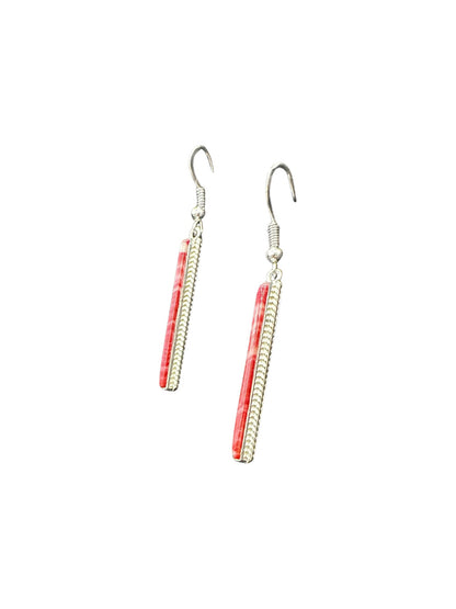 Dainty Hook Dangle Earrings – Sterling Silver, Red Spiny Oyster Composite -  Authentic Native American Handmade -Allen Barney - Made in USA