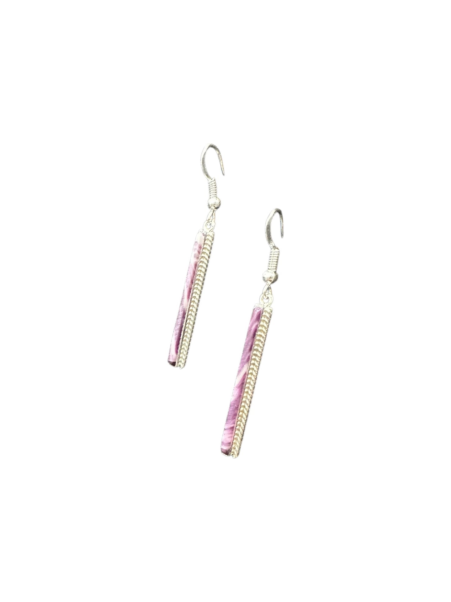 Dainty Hook Dangle Earrings – Sterling Silver, Purple Spiny Oyster Composite -  Authentic Native American Handmade -Allen Barney - Made in USA