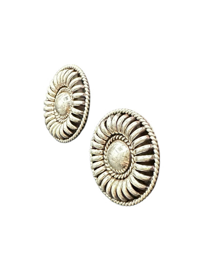 Medium Concho Stud Earrings – Sterling Silver Ring Sculpted -  Authentic Native American Handmade – Thomas Charley - Made in USA
