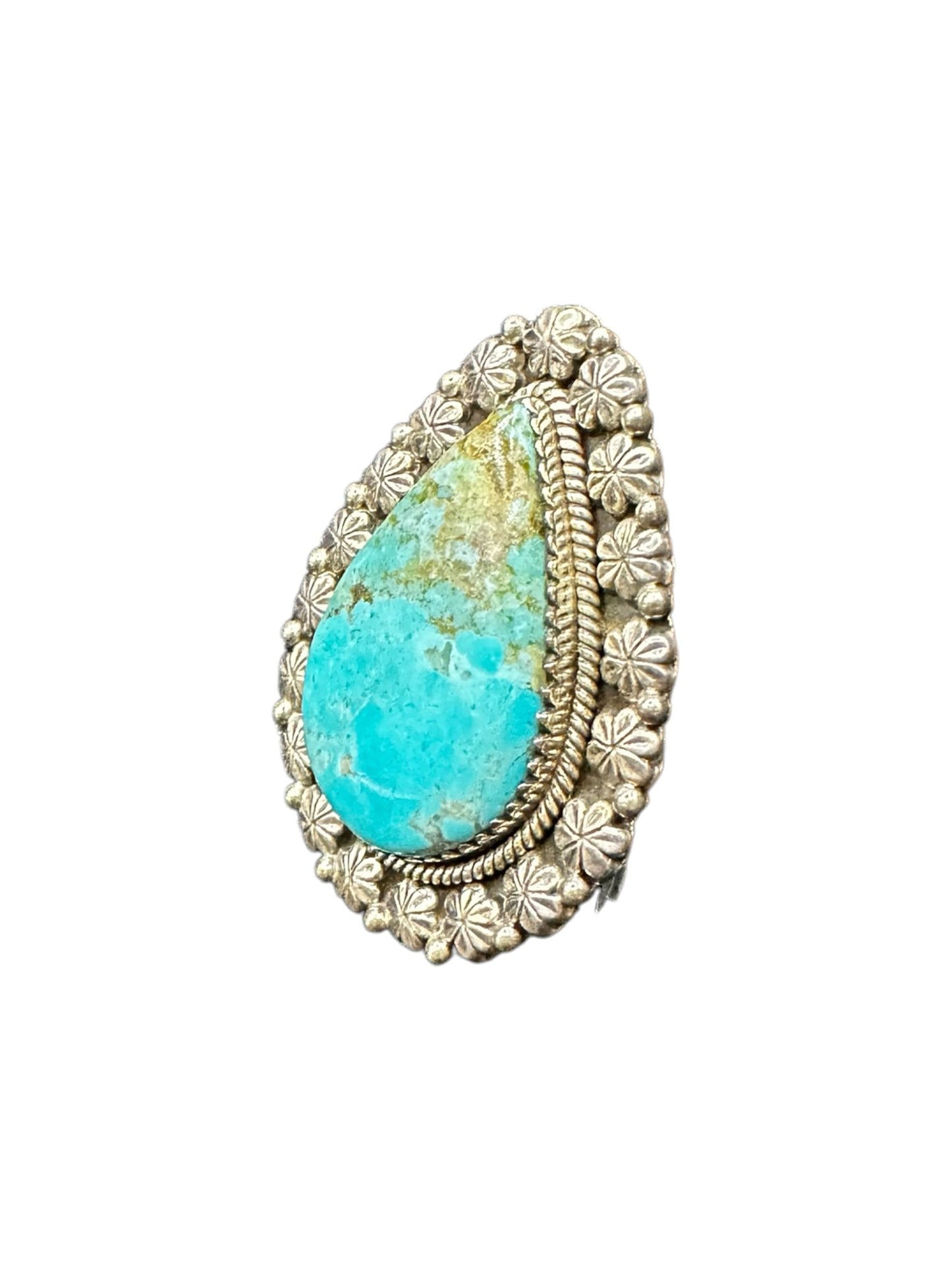 Large Pear-Cut or Wide Teardrop Ring  – Sterling Silver and Genuine Turquoise Ring -  Artisan Collection - Made in USA