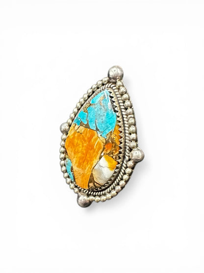 Large Pear-Cut or Wide Teardrop Ring  – Sterling Silver and Genuine Mojave Turquoise Ring -  Artisan Collection - Made in USA