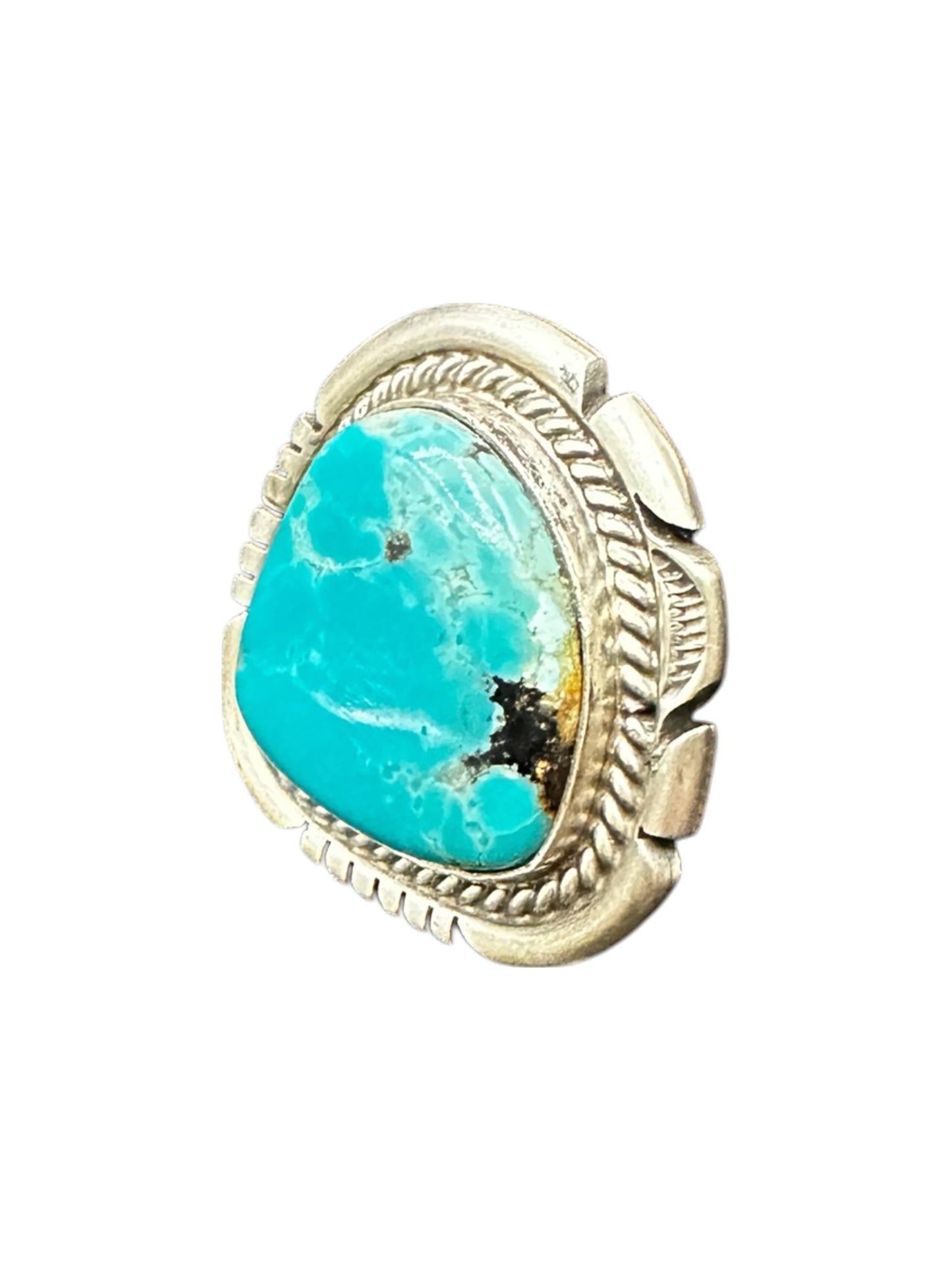Medium Freeform Cabochon Ring  – Sterling Silver and Genuine Turquoise Ring -  Authentic Handmade Native American – John McCray - Made in USA