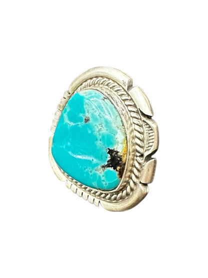 Medium Freeform Cabochon Ring  – Sterling Silver and Genuine Turquoise Ring -  Authentic Handmade Native American – John McCray - Made in USA