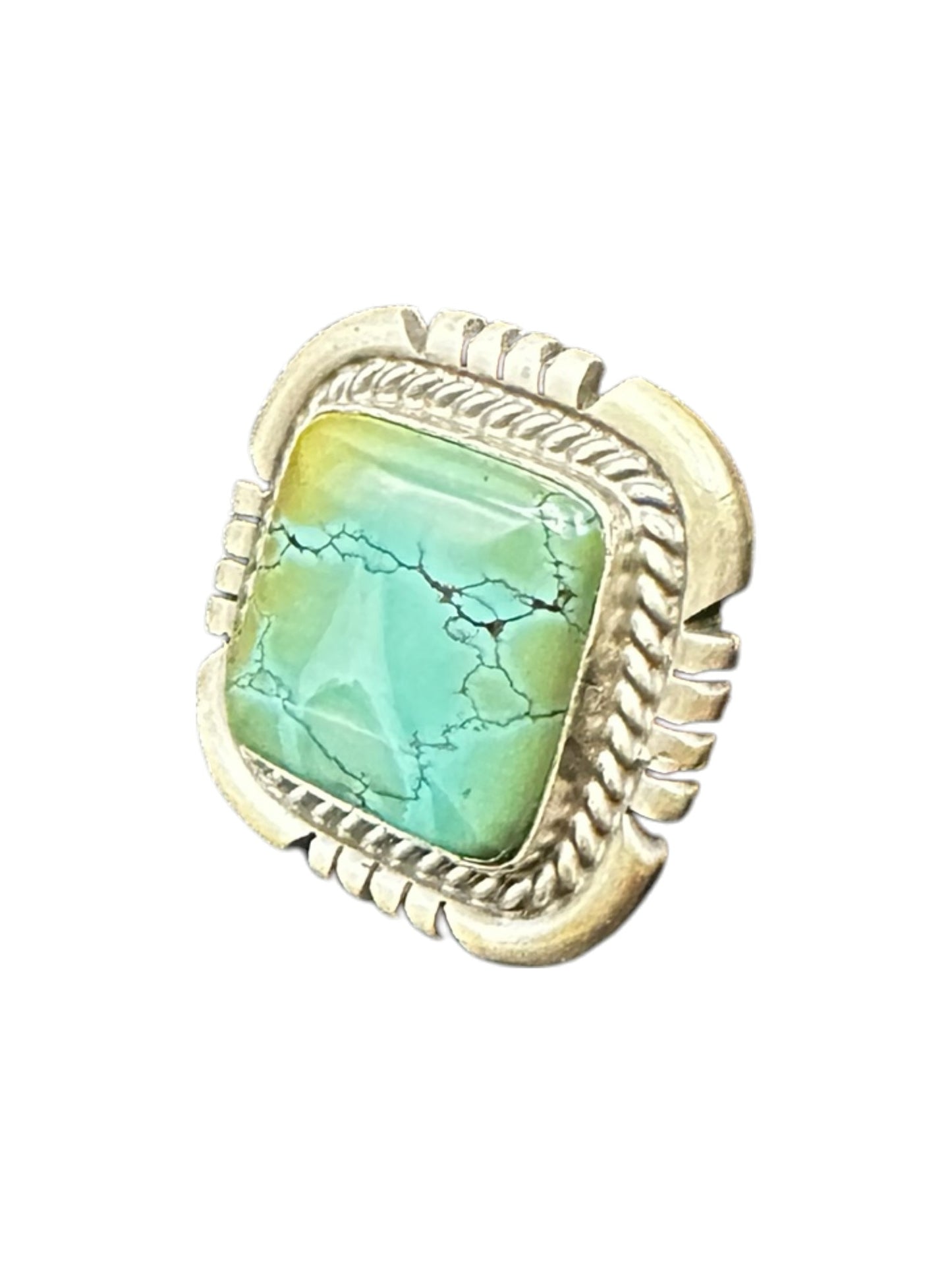Medium Square Cabochon Ring  – Sterling Silver and Genuine Turquoise Ring -  Authentic Handmade Native American – John McCray