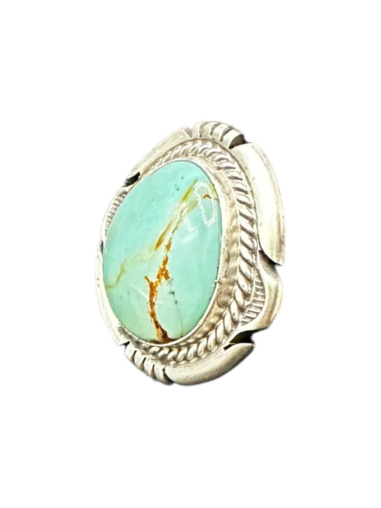Medium Wide Oval Cabochon Ring  – Sterling Silver and Genuine Turquoise Ring -  Authentic Handmade Native American – John McCray