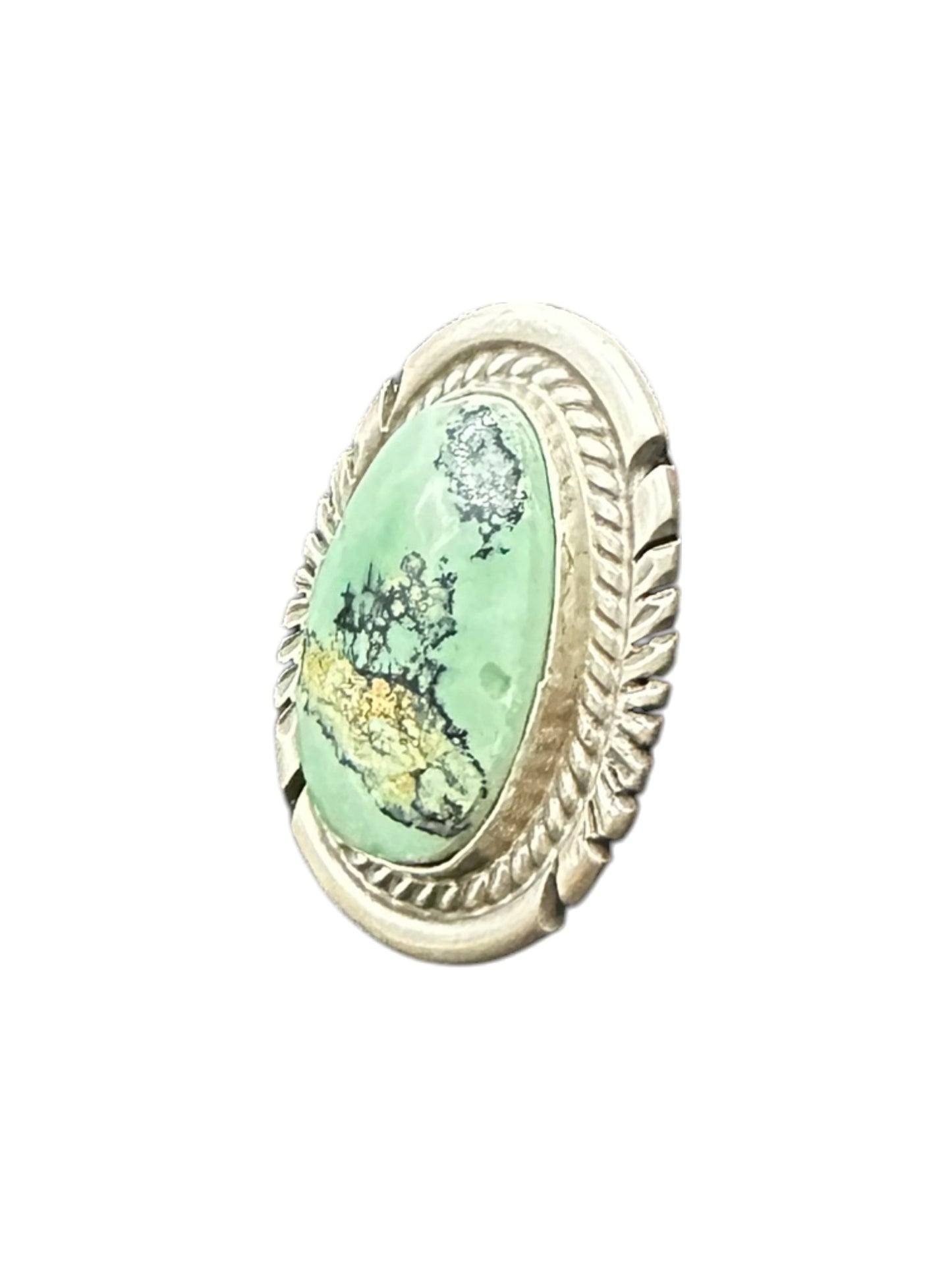 Medium Narrow Oval Cabochon Ring  – Sterling Silver and Genuine Turquoise Ring -  Authentic Handmade Native American – John McCray - Made in USA