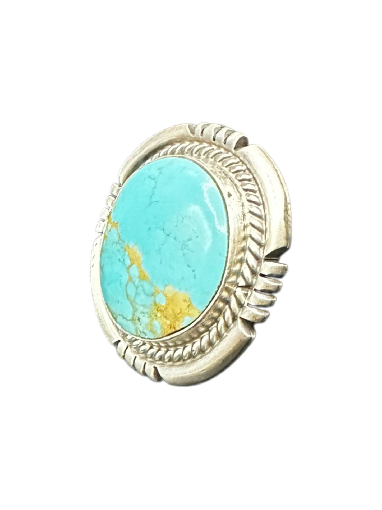 Medium Round Cabochon Ring  – Sterling Silver and Genuine Turquoise Ring -  Authentic Handmade Native American – John McCray