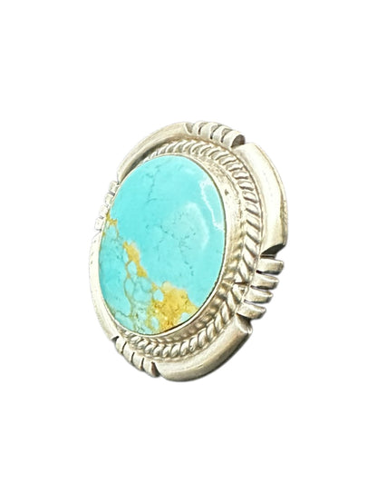 Medium Round Cabochon Ring  – Sterling Silver and Genuine Turquoise Ring -  Authentic Handmade Native American – John McCray