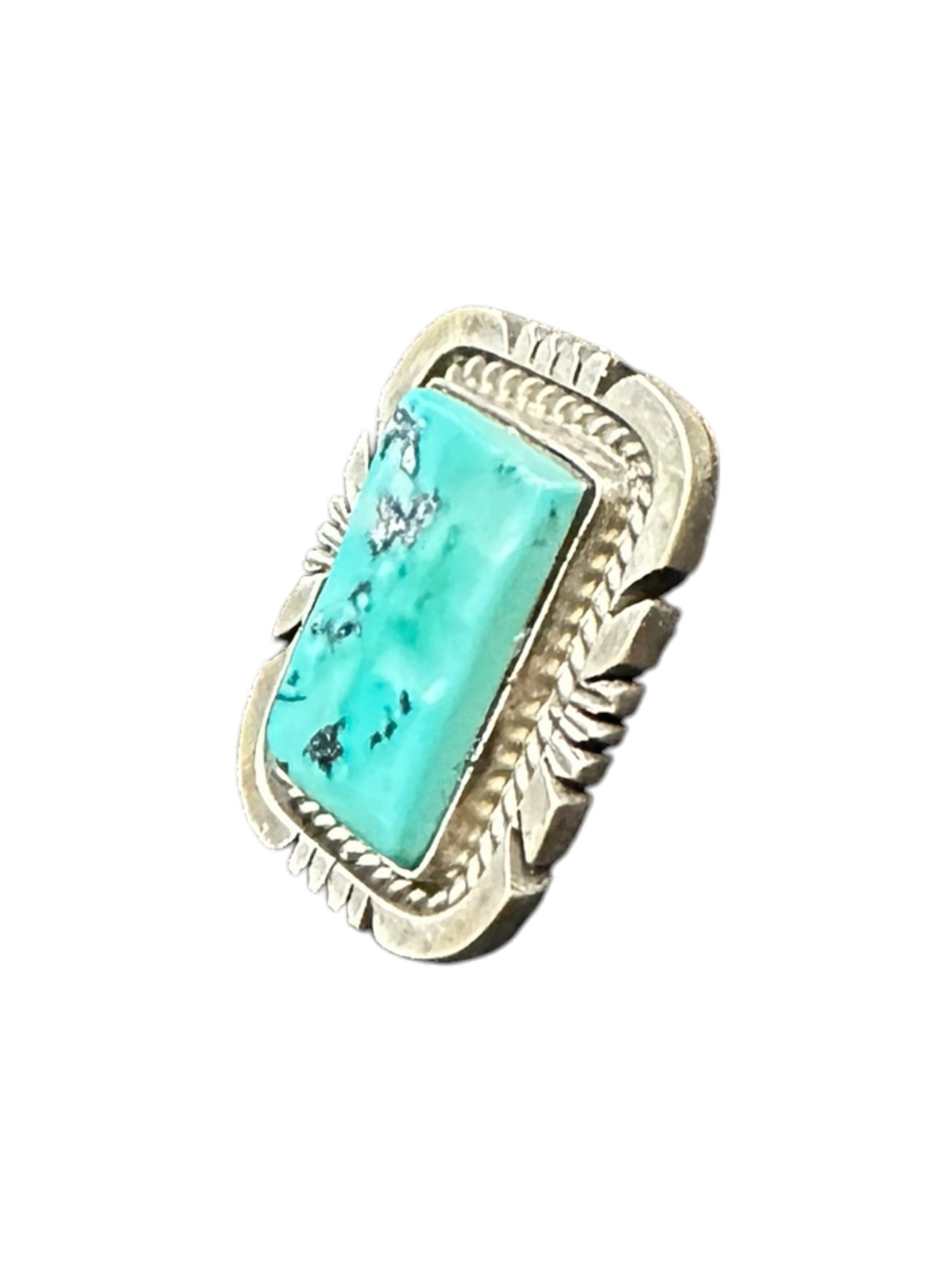Medium Rectangle Cabochon Ring  – Sterling Silver and Genuine Turquoise Ring -  Authentic Handmade Native American – John McCray