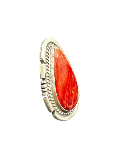 Medium Pear Cabochon Ring  – Sterling Silver and Genuine Spiny Oyster Ring -  Authentic Handmade Native American – John McCray