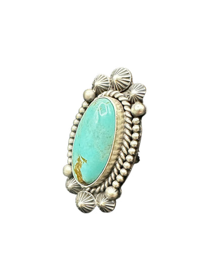 Medium Oval Cabochon Ring  – Sterling Silver and Genuine Turquoise -  Authentic Handmade Native American – Max Calladitto