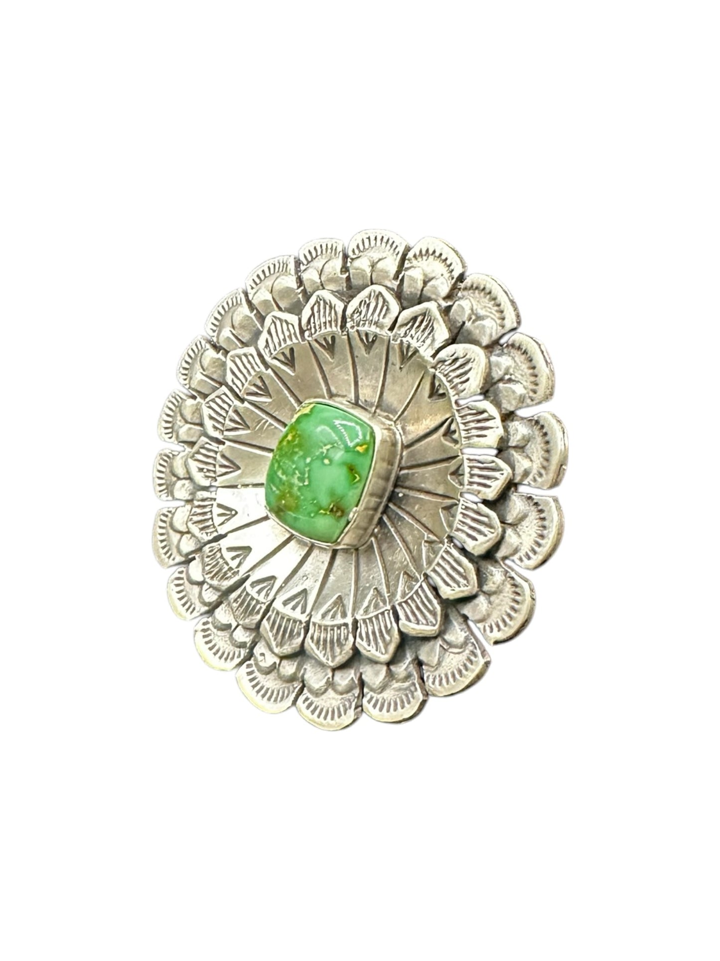 Large Round Cabochon Ring  – Multi Layer Floral Sterling Silver and Genuine Turquoise -  Authentic Handmade Native American – Leroy James