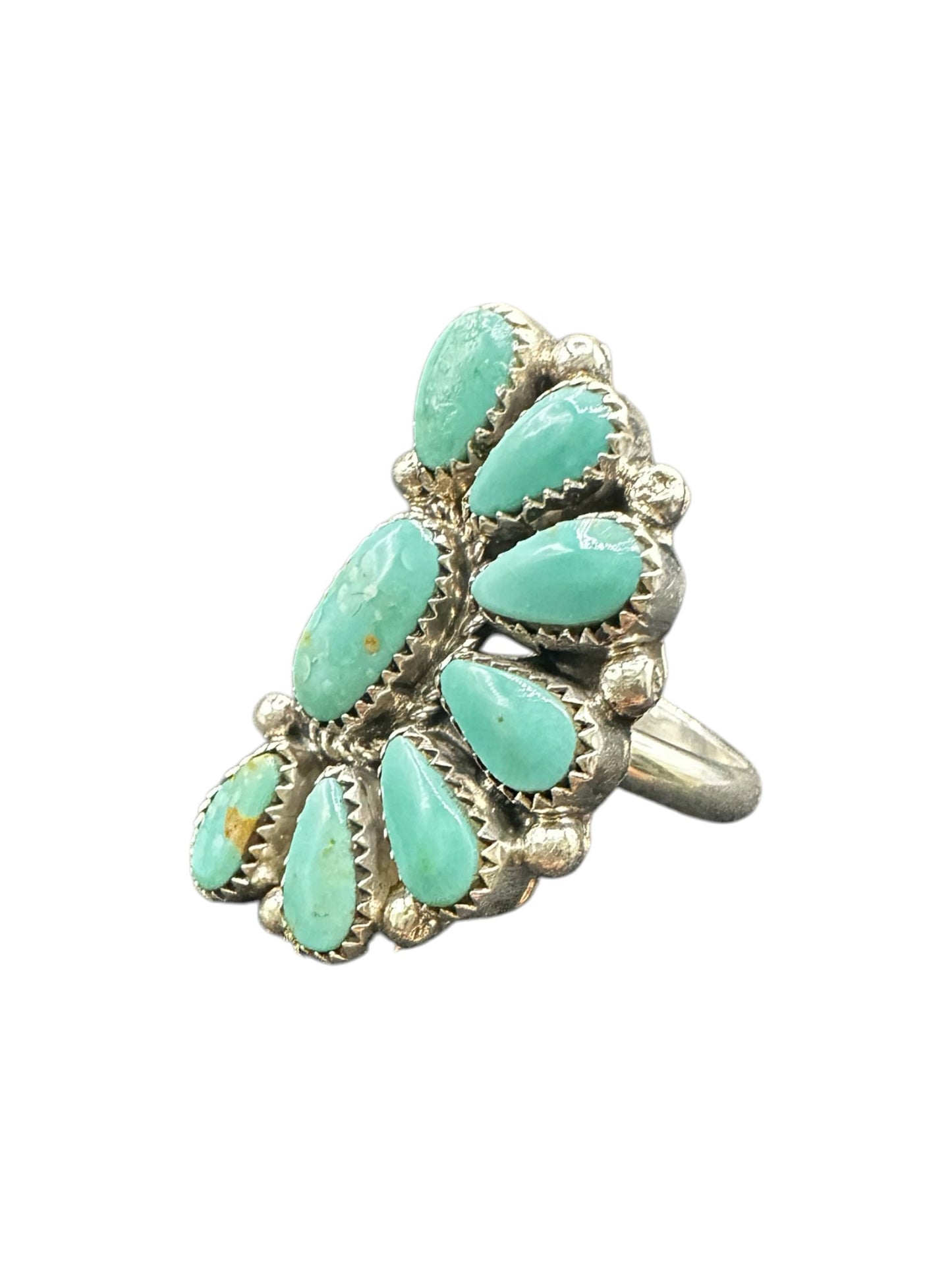Medium Half Cluster Ring  – Sterling Silver and Genuine Turquoise -  Authentic Handmade Native American – Arthur J. Williams