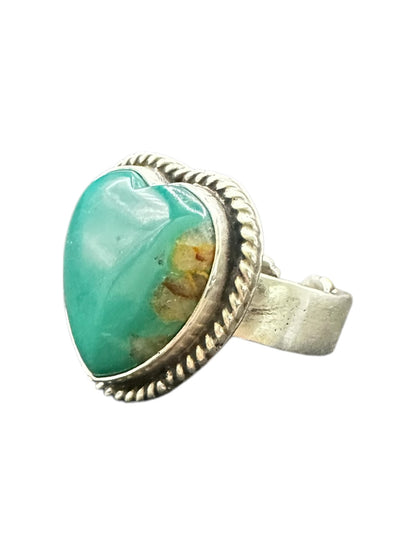 Medium Heart Cabochon Ring  – Sterling Silver and Genuine Turquoise -  Authentic Handmade Native American – John McCray