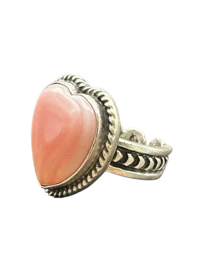 Medium Heart Cabochon Ring  – Sterling Silver and Genuine Queen Pink Conch-  Authentic Handmade Native American – John McCray